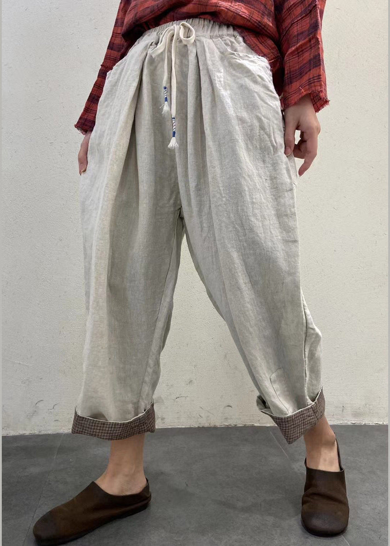 Chocolate Elastic Waist Drawstring Pockets Linen Pants Spring