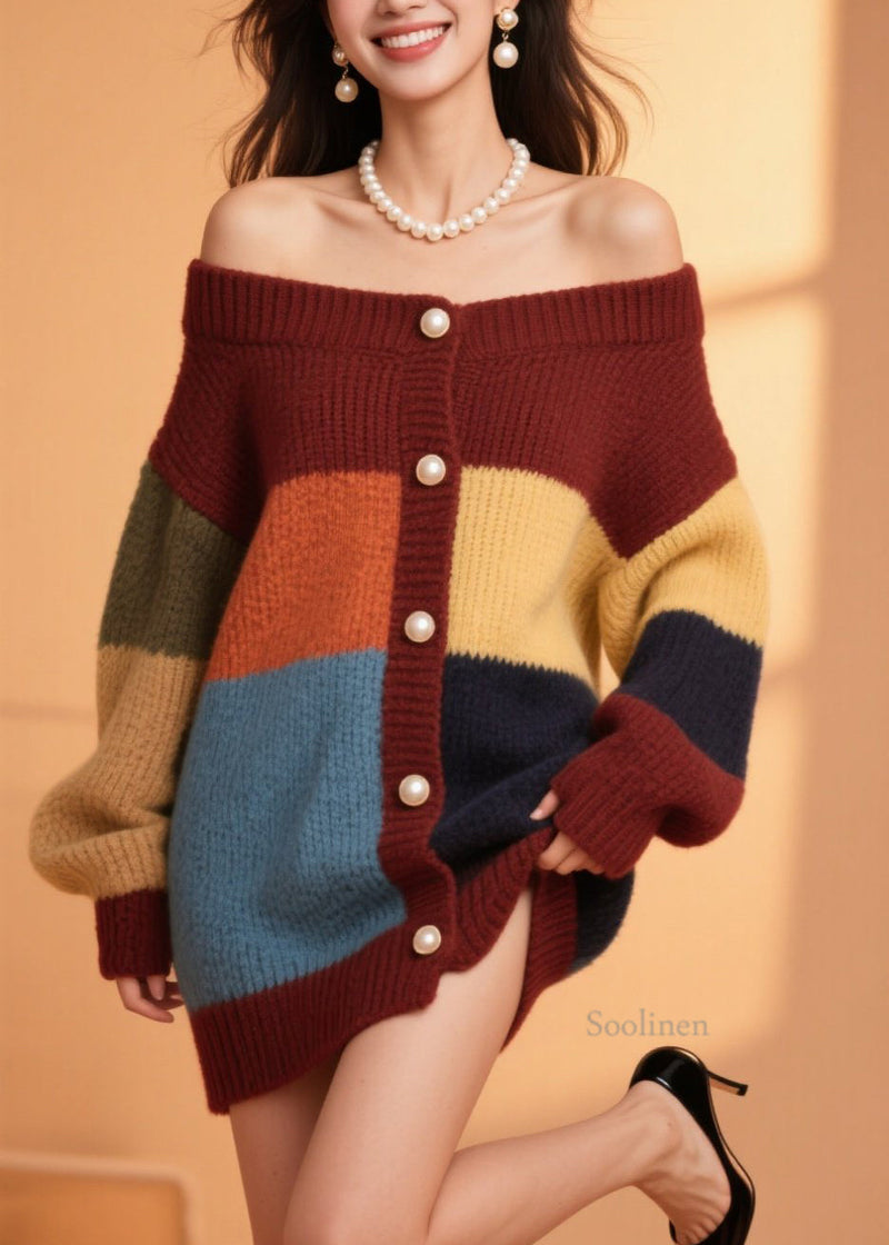 Colorblock Button Knit Cardigans Fall