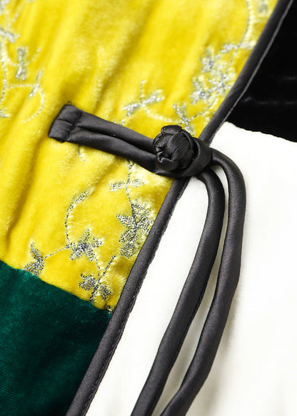 Colorblock O Neck Button Patchwork Silk Velour Parka Winter
