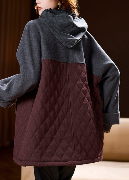 Colorblock Pockets Patchwork Hooded Coats Spring