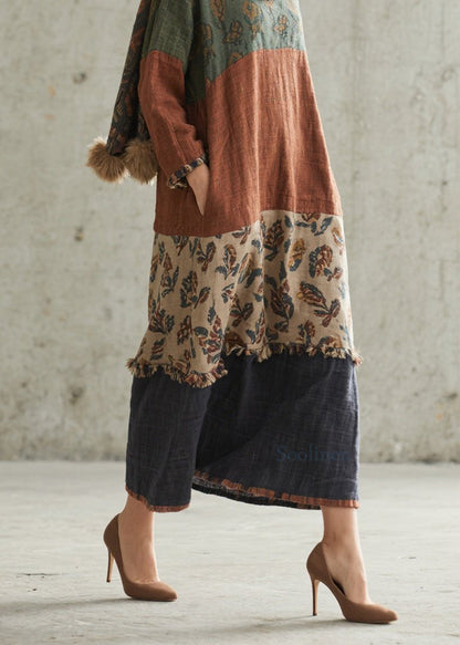 Colorblock Print Patchwork Cotton Dresses Fall