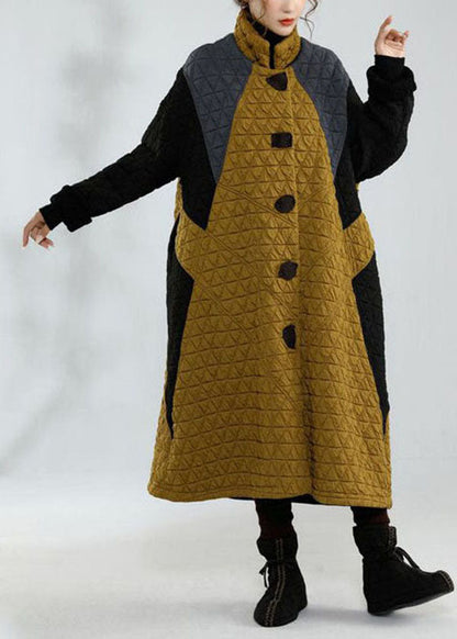 Colorblock Stand Collar Oversized Patchwork Fine Cotton Filled Jackets Winter