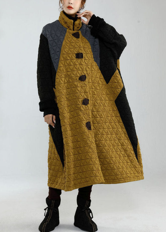 Colorblock Stand Collar Oversized Patchwork Fine Cotton Filled Jackets Winter