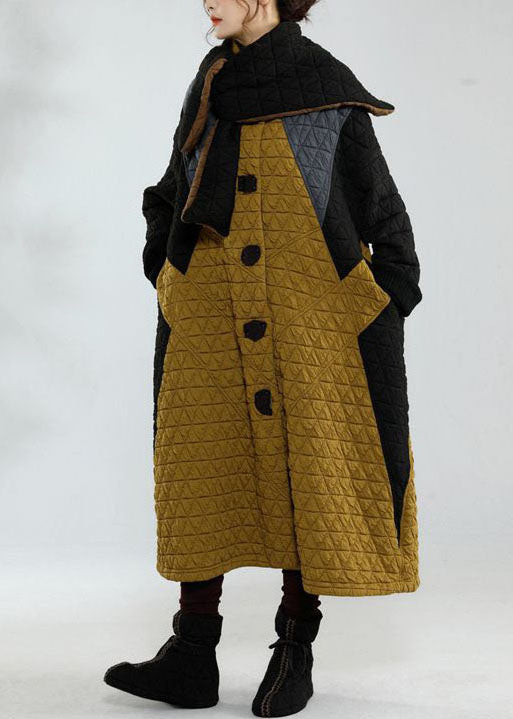 Colorblock Stand Collar Oversized Patchwork Fine Cotton Filled Jackets Winter