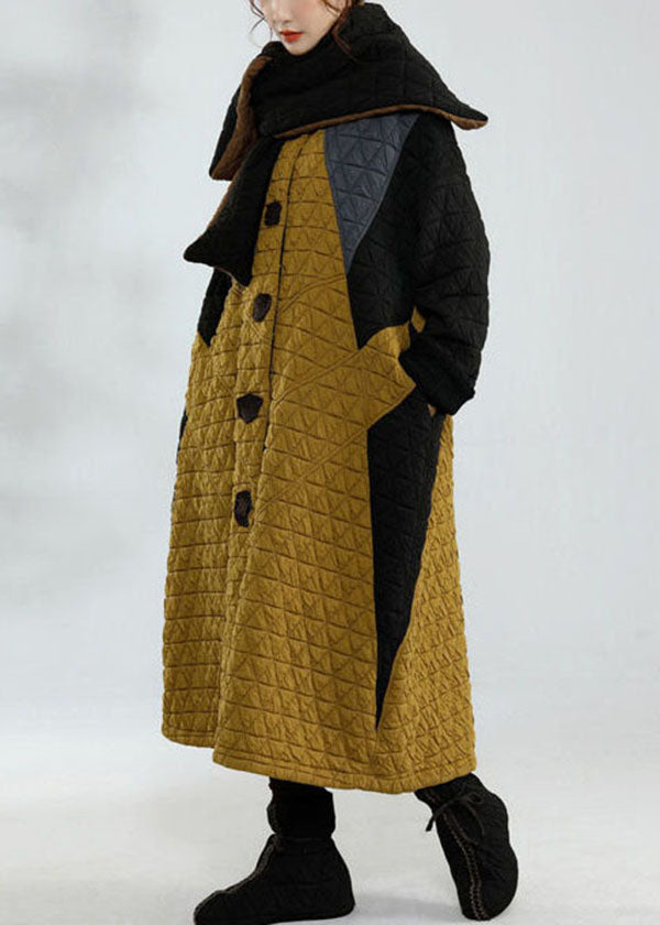 Colorblock Stand Collar Oversized Patchwork Fine Cotton Filled Jackets Winter