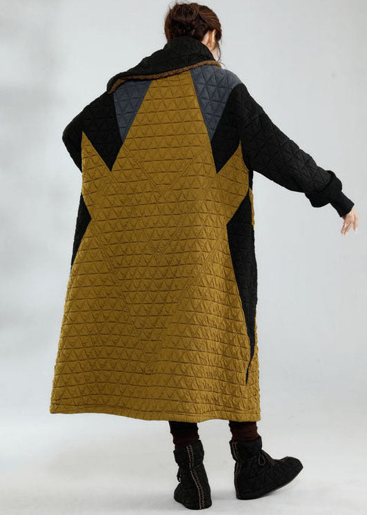 Colorblock Stand Collar Oversized Patchwork Fine Cotton Filled Jackets Winter