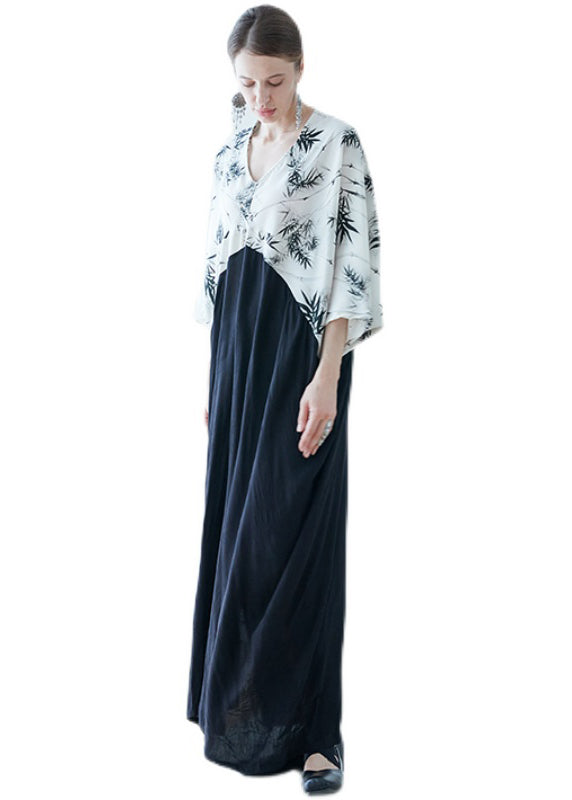 Colorblock V Neck Print Cotton Holiday Robe Dresses Summer