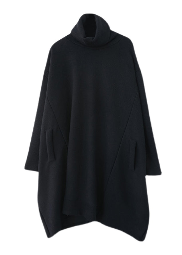 Cozy Black Hign Neck Patchwork Knit Sweater Winter