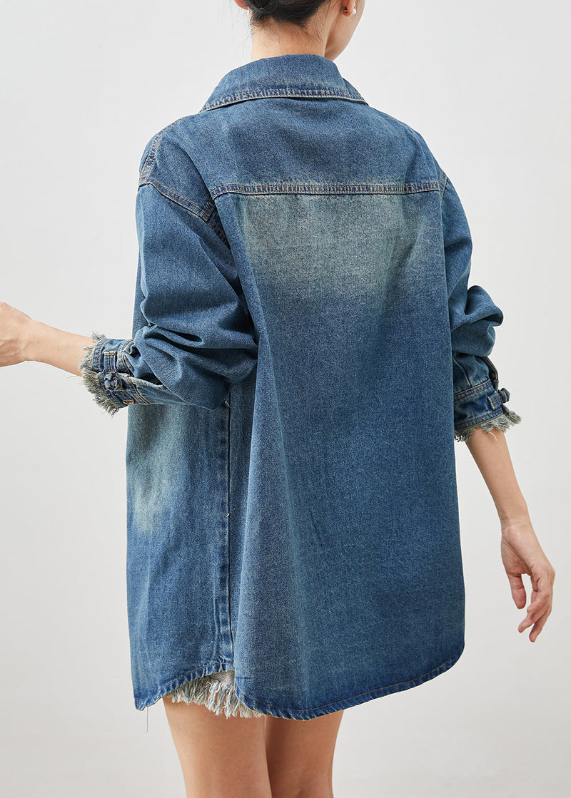 Denim Blue Chinese Button Cotton Coat Outwear Spring