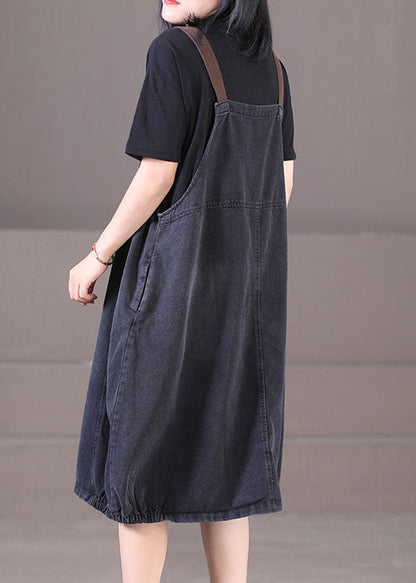Denim Blue Original Design Cotton Strap Long Dresses Summer