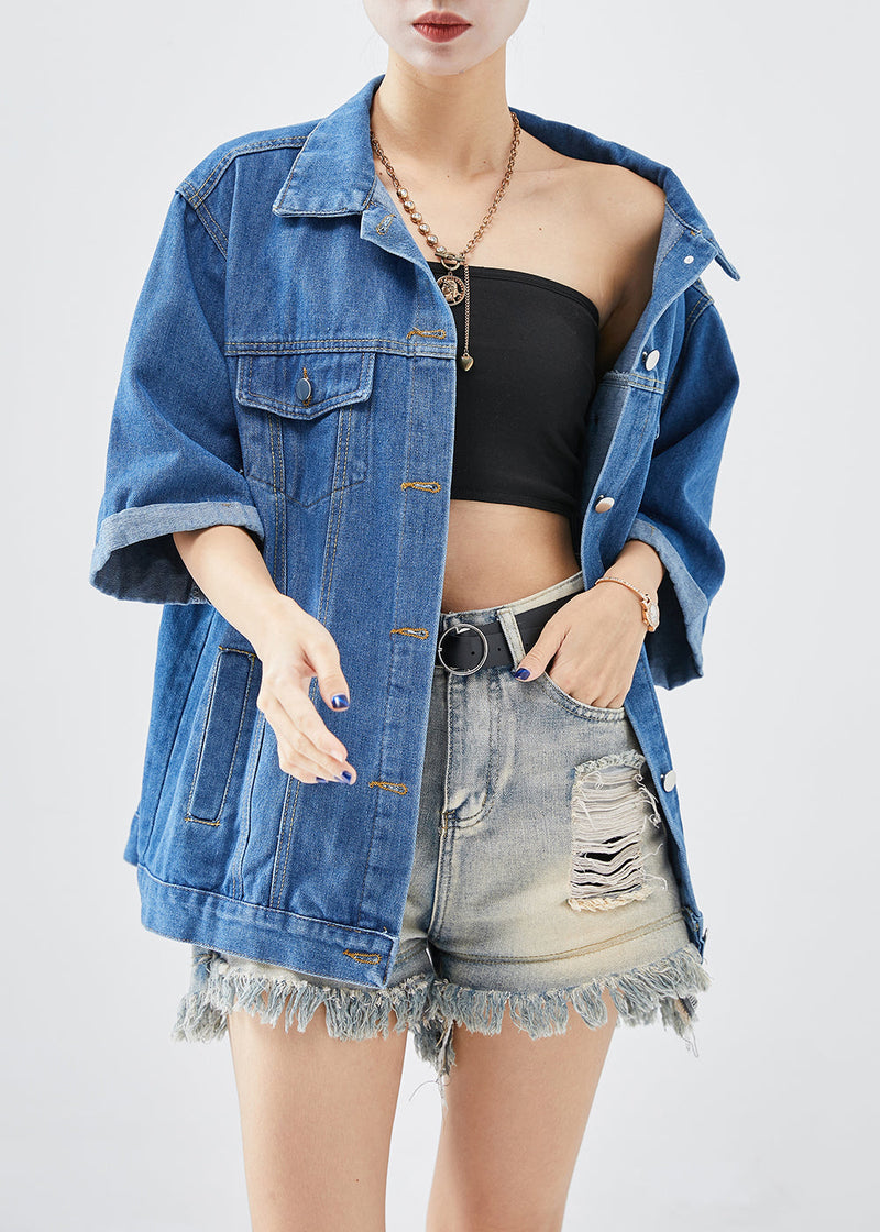 Denim Blue Oversized Cotton Coats Half Sleeve