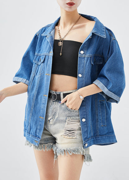 Denim Blue Oversized Cotton Coats Half Sleeve