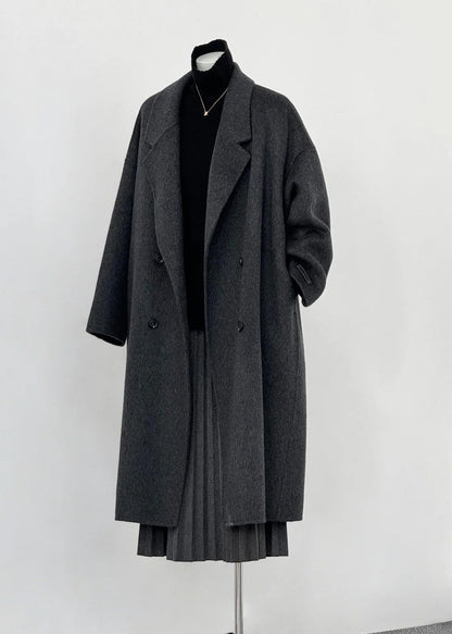 Dull Grey Oversized Double Breast Woolen Coat Outwear Winter