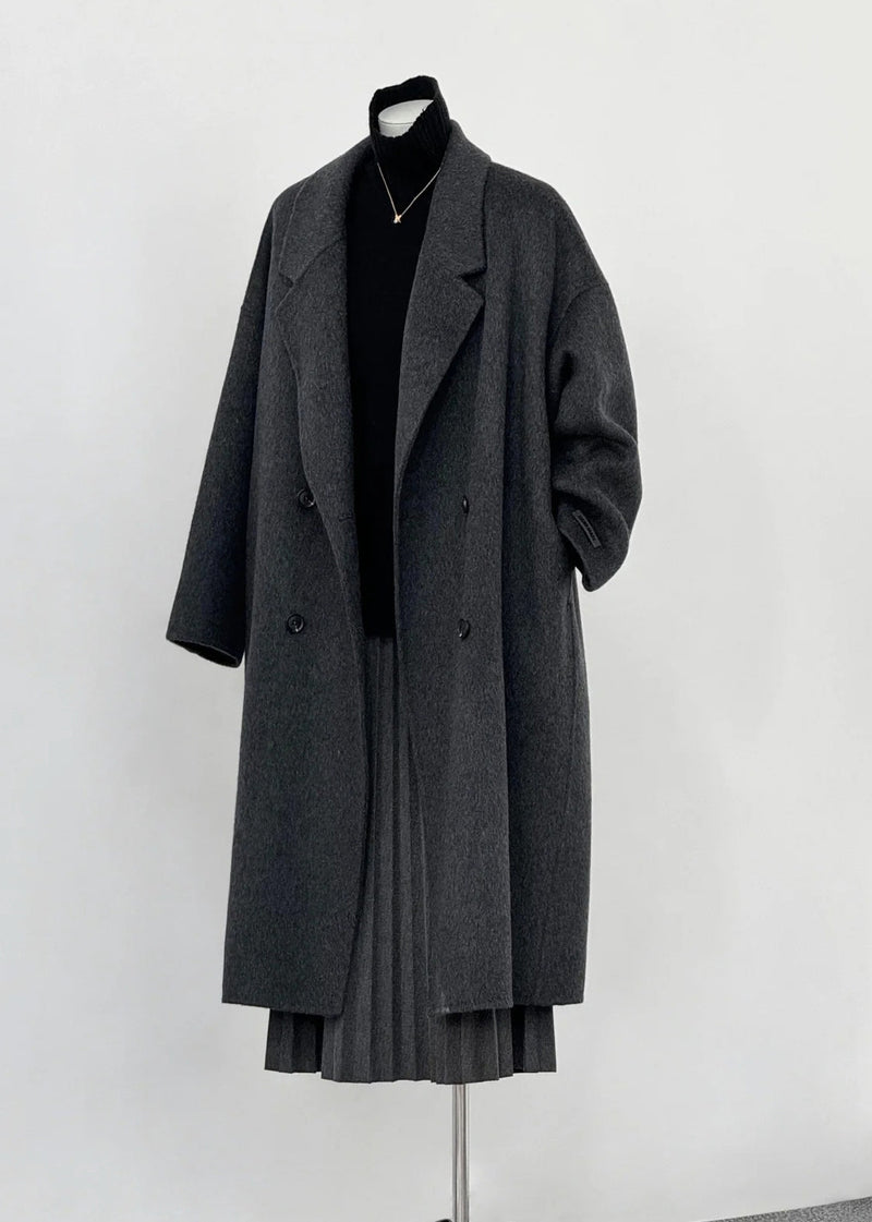 Dull Grey Oversized Double Breast Woolen Coat Outwear Winter