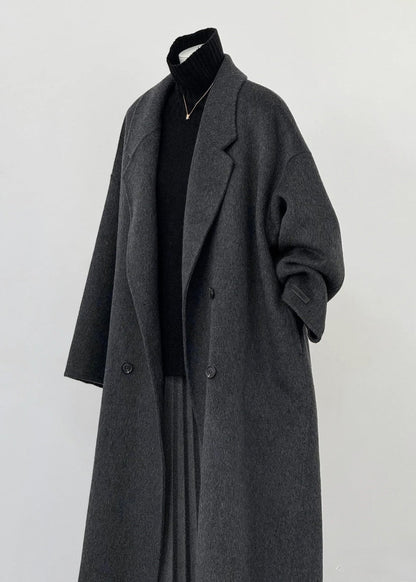 Dull Grey Oversized Double Breast Woolen Coat Outwear Winter
