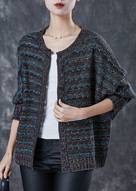 Dull Grey Oversized Striped Knit Loose Coat Spring
