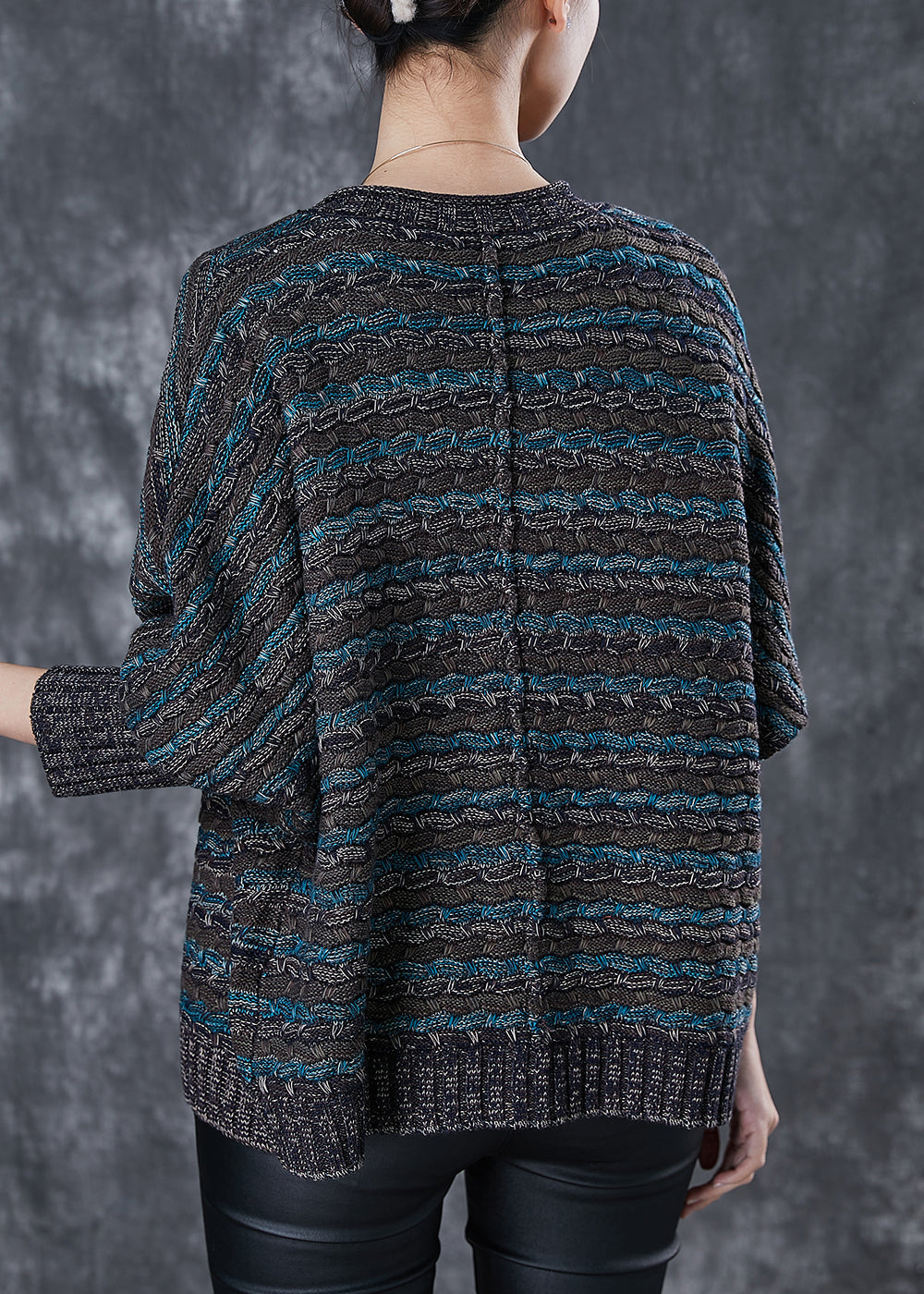 Dull Grey Oversized Striped Knit Loose Coat Spring
