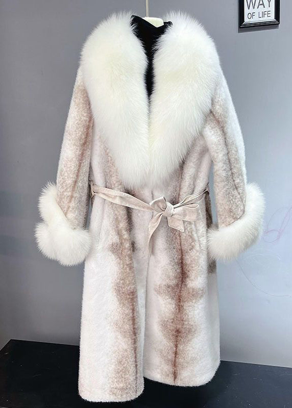 Dull Purple Fox Collar Tie Waist Mink Velvet Trench Winter