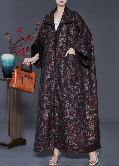 Dull Red Oversized Print Cotton Trench Spring