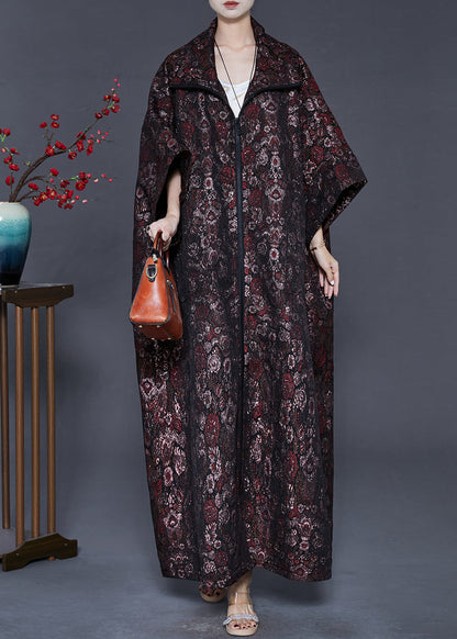 Dull Red Oversized Print Cotton Trench Spring