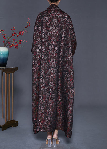 Dull Red Oversized Print Cotton Trench Spring