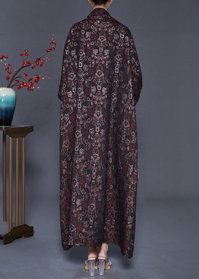 Dull Red Oversized Print Cotton Trench Spring