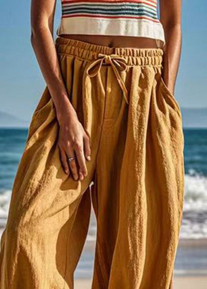 Earth Yellow Pockets Elastic Waist Lantern Pants Summer