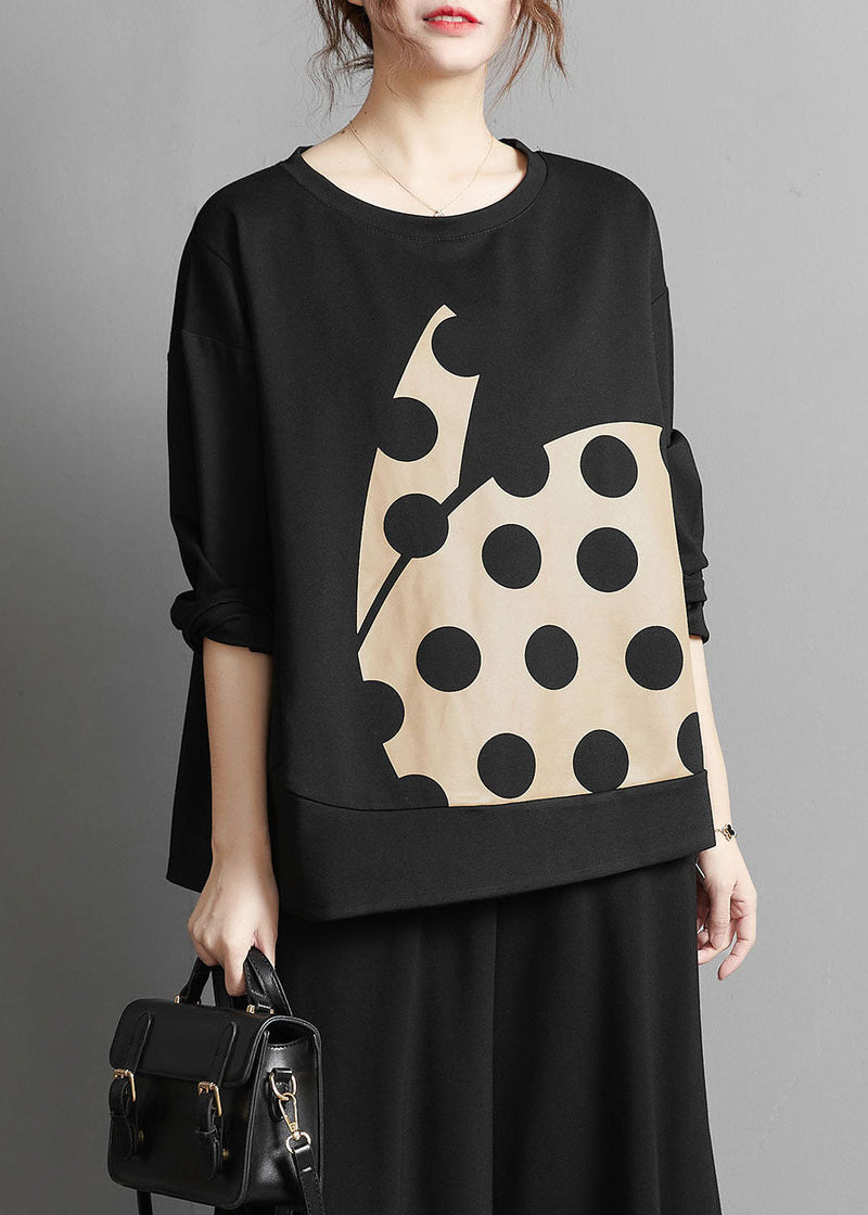 Black Print Dot Cotton Top Spring
