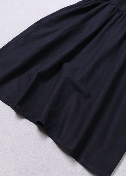 Navy Button Wrinkled Dresses Spring
