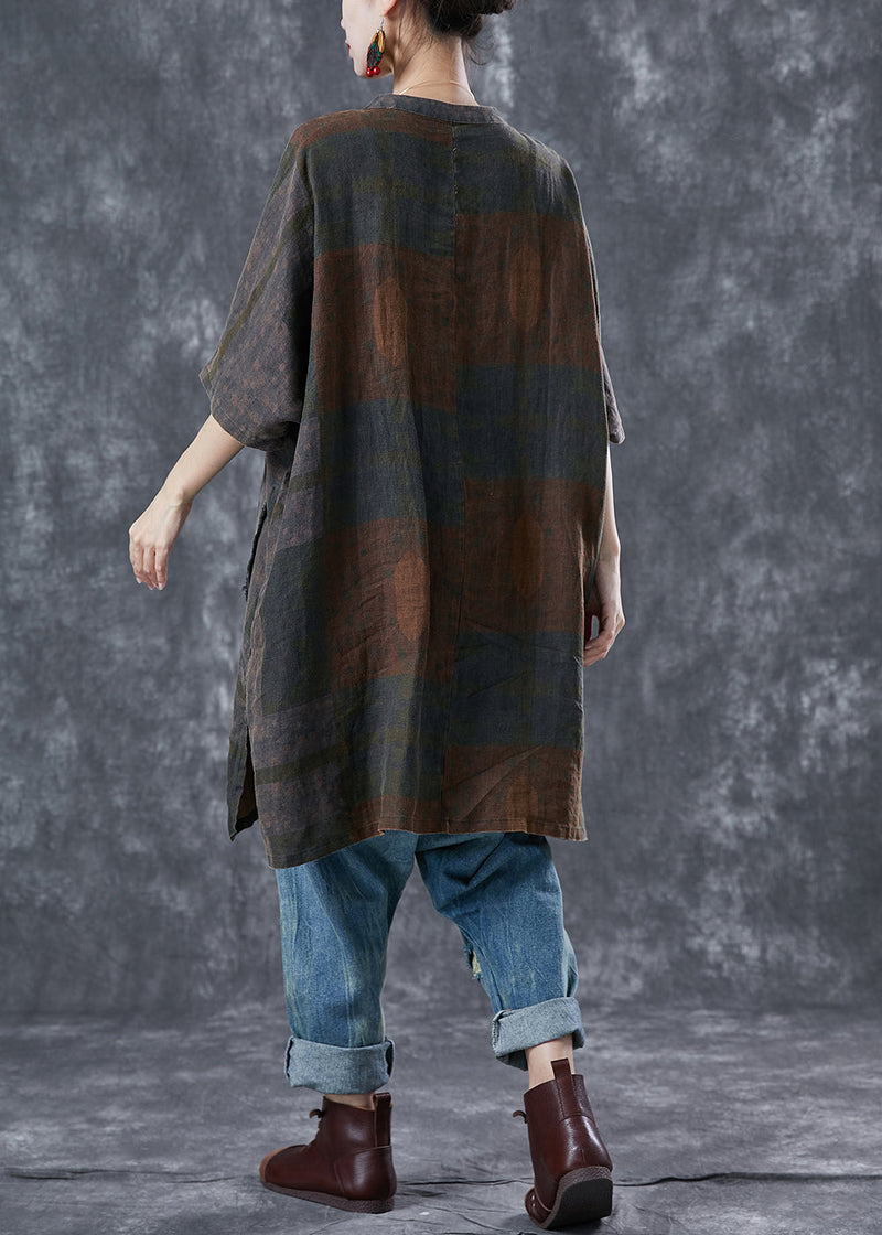 Embroideried Chinese Button Pockets Linen Trench Summer
