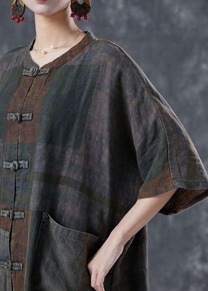 Embroideried Chinese Button Pockets Linen Trench Summer