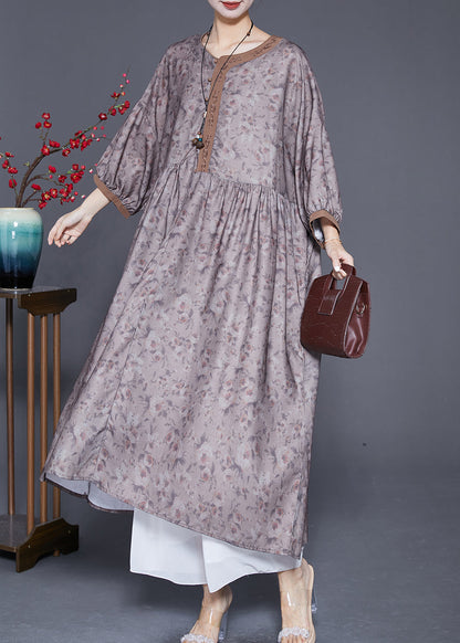 Embroideried Print Wrinkled Linen Robe Dresses Summer