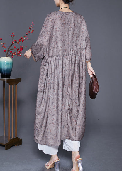 Embroideried Print Wrinkled Linen Robe Dresses Summer