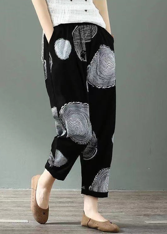 Style Black Printed Cotton Cropped Pants Summer