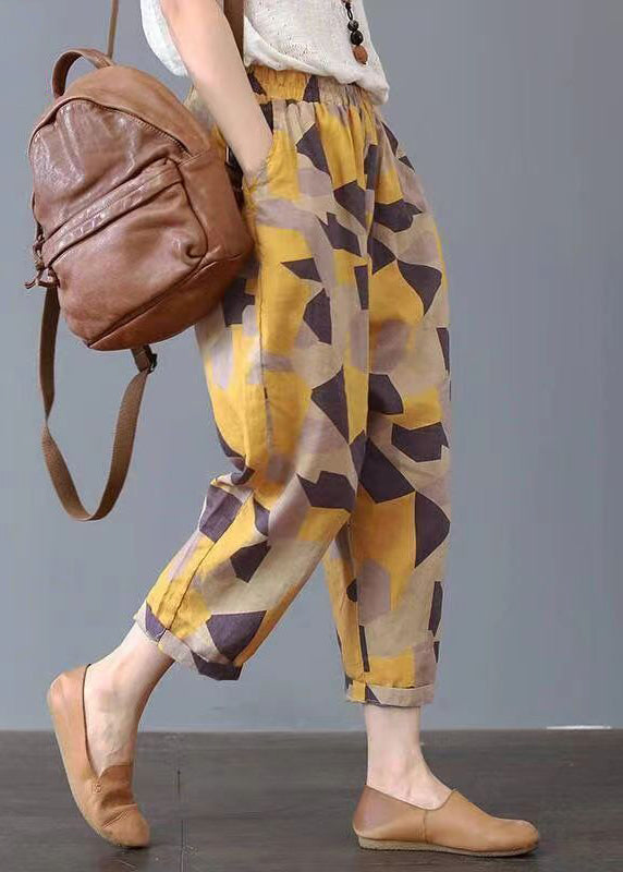 Style Black Printed Cotton Cropped Pants Summer