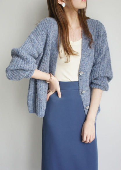 Fine Blue Button Woolen Cardigan Winter
