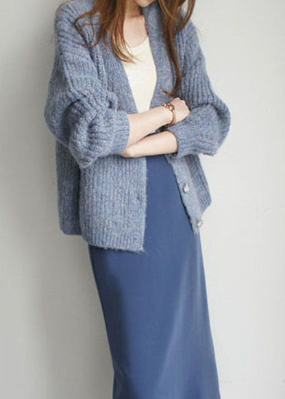 Fine Blue Button Woolen Cardigan Winter