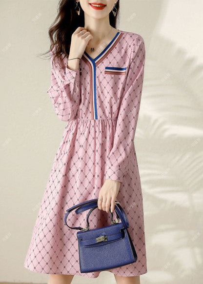 Fine Pink Print Patchwork Spring Dresses