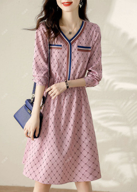 Fine Pink Print Patchwork Spring Dresses