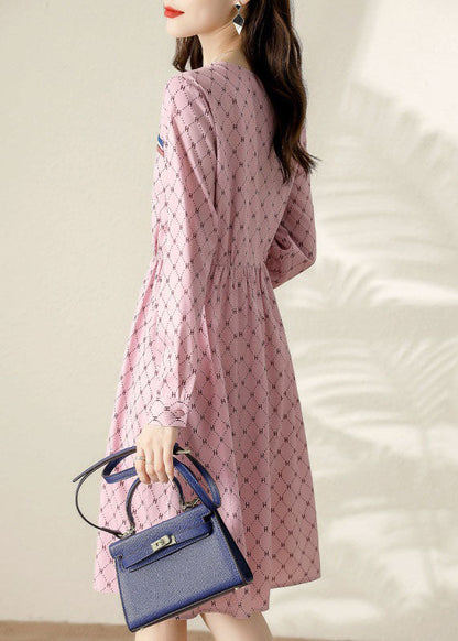 Fine Pink Print Patchwork Spring Dresses