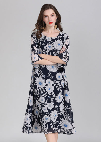 O Neck Patchwork Chiffon Dress Summer