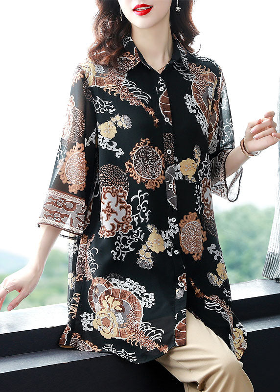 Peter Pan Collar Patchwork Chiffon Shirts Bracelet Sleeve