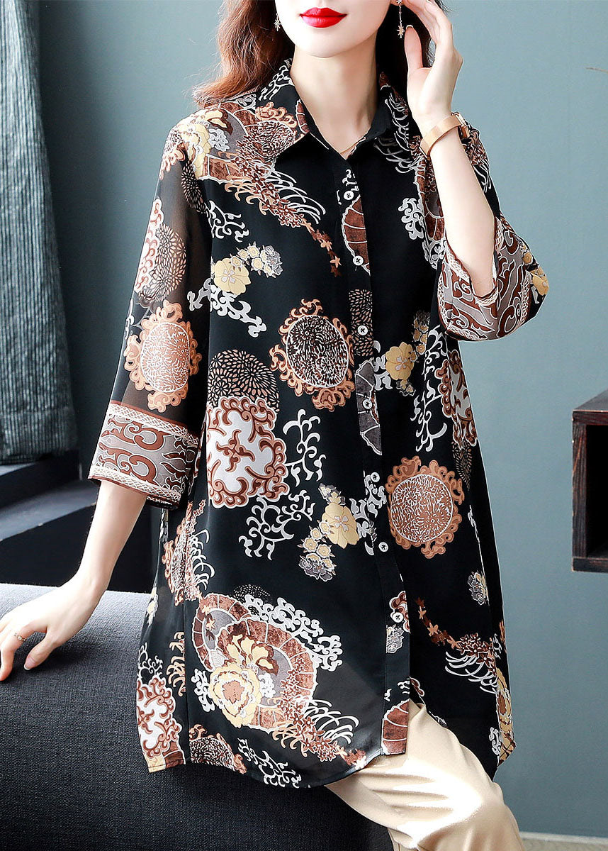 Peter Pan Collar Patchwork Chiffon Shirts Bracelet Sleeve