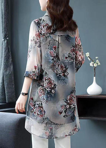 Peter Pan Collar Patchwork Chiffon Shirts Summer