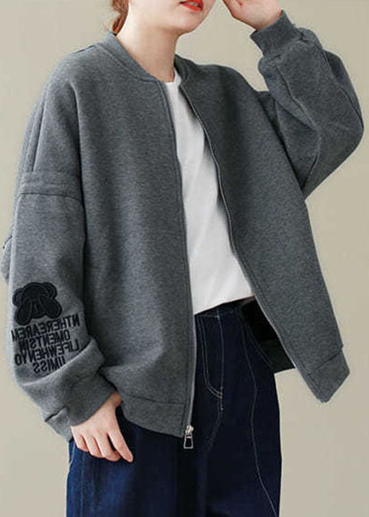 French Grey Zip Up Loose Jacket Spring