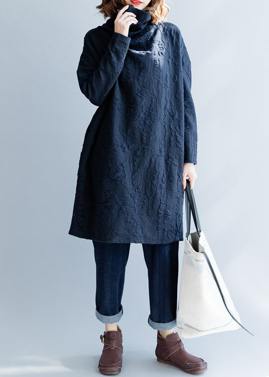 French Navy Turtle Neck Loose Dress Spring