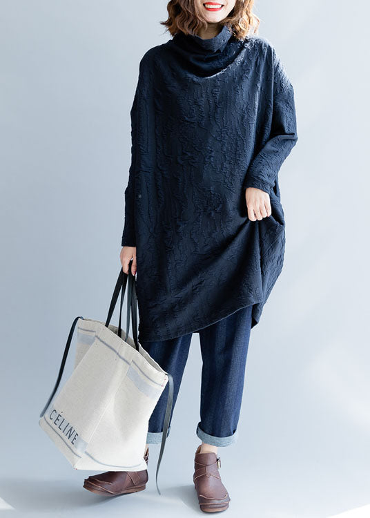 French Navy Turtle Neck Loose Dress Spring