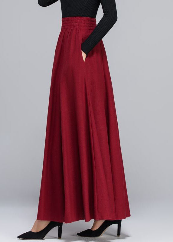 French Red Pockets Silk Skirts Spring
