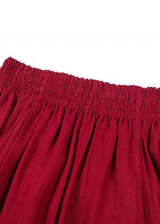 French Red Pockets Silk Skirts Spring