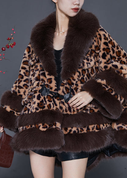 Fur Collar Leopard Drawstring Mink Velvet Trench Spring